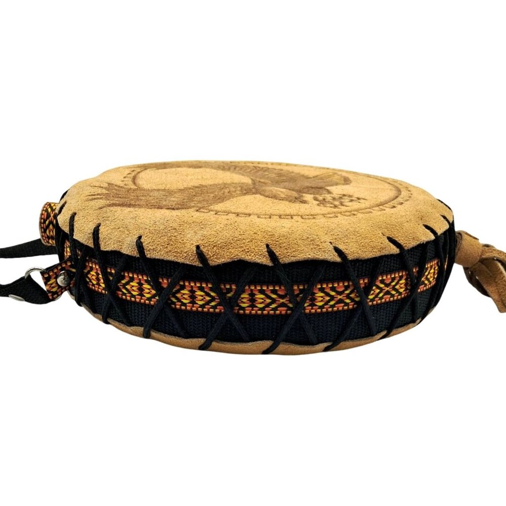Handcrafted Canteen Round Suede Shoulder Bag With Embossed Eagle Design & Woven - Picture 6 of 8
